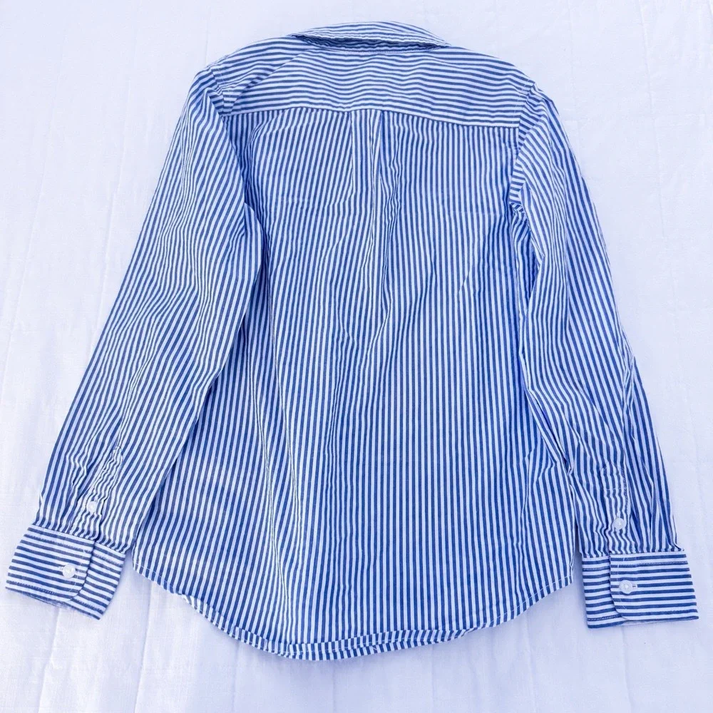 Janie And Jack Boys Size 8 Cotton Button Down  Shirt Long Sleeve Stripe Blue